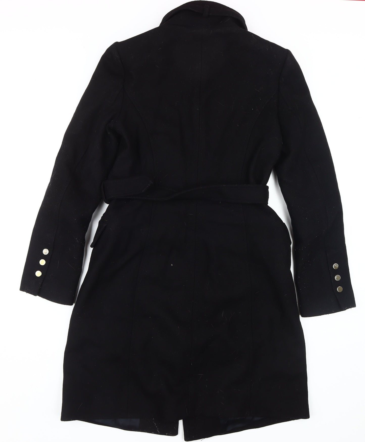 Zara Women's Black Belted Overcoat M Casual Style