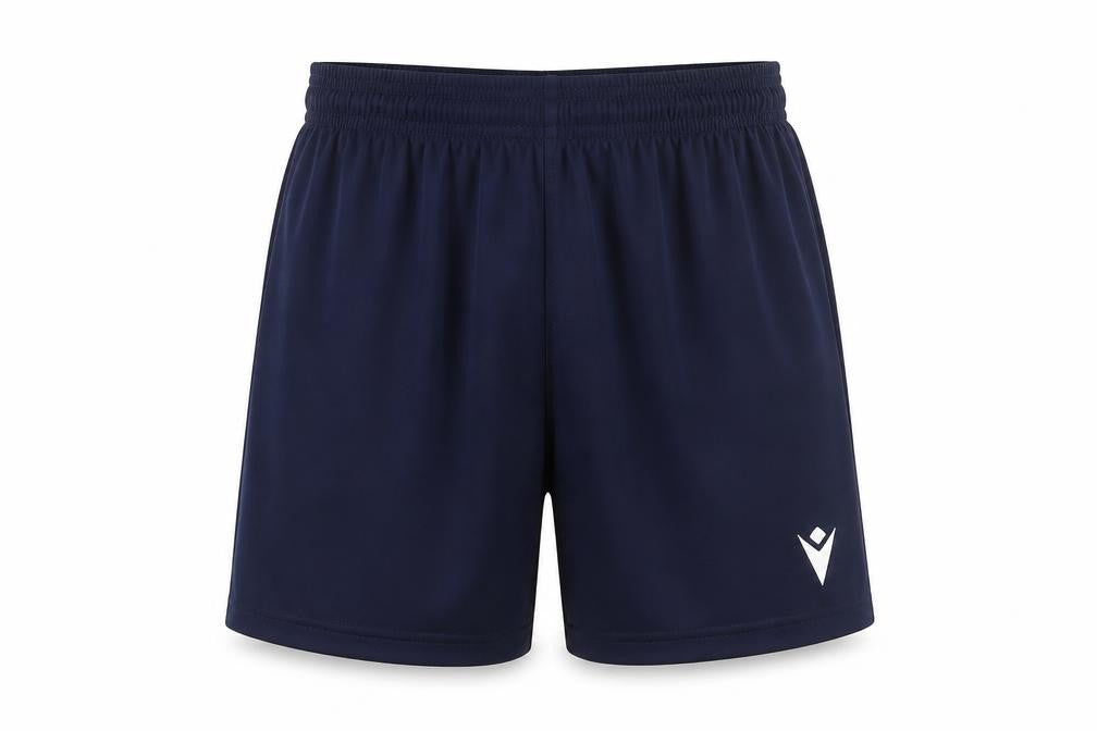 Front view of Macron boys’ blue xs athletic shorts