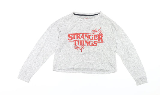 Stranger Things Grey Cropped Tee, Teens, S, Retro Style