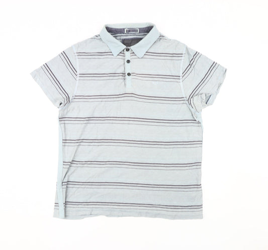Rocha John Rocha Men's Grey Striped Polo Shirt M