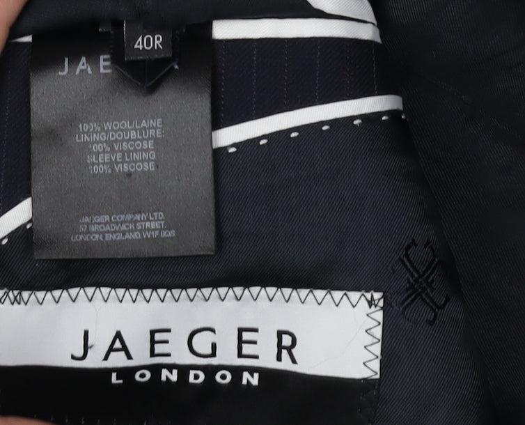 Jaeger Men's Blue Blazer 40R Single-Breasted Wool