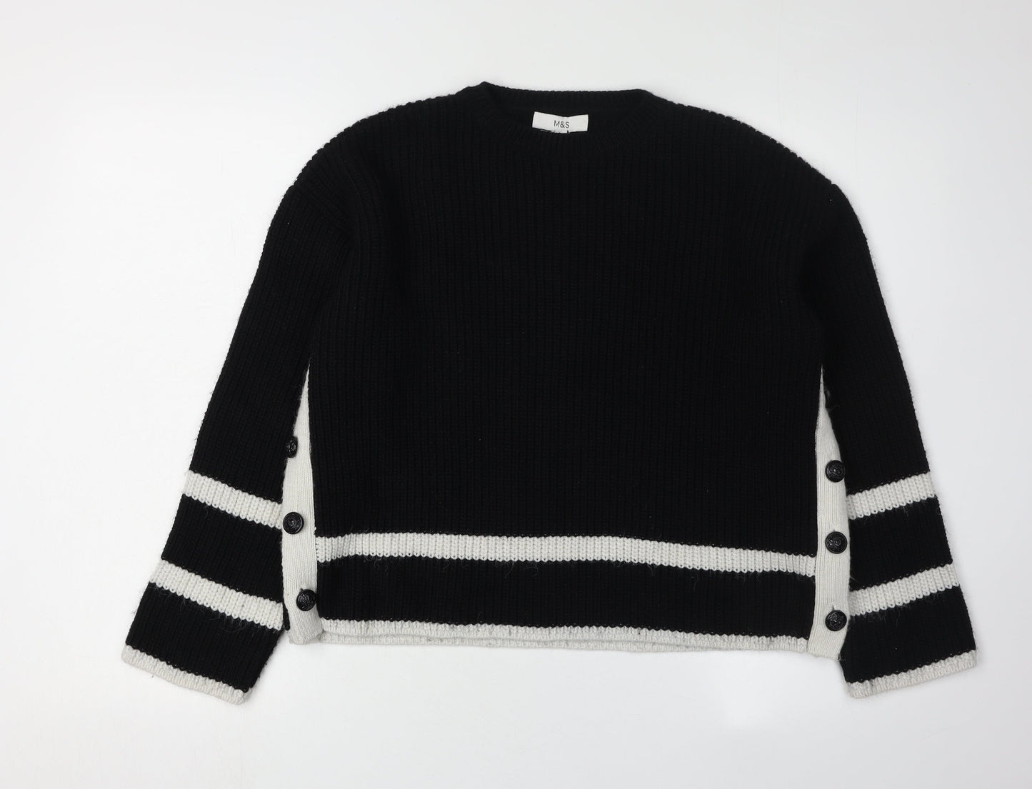 Marks and Spencer Women's Black Striped Jumper, Size S