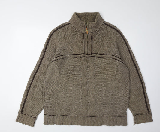 Fat Face Men's Brown XL Cable-Knit Full Zip Jumper