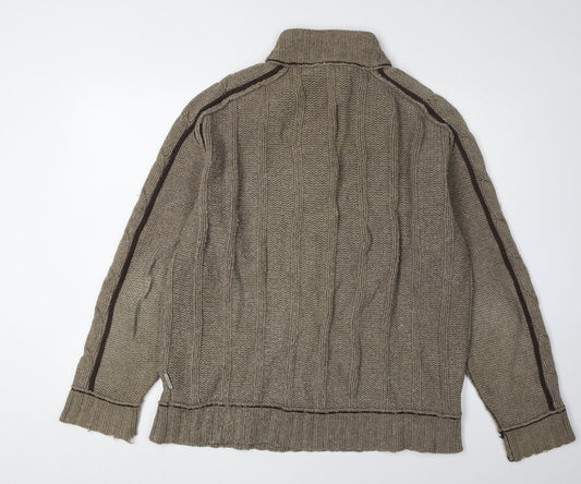 Fat Face Men's Brown XL Cable-Knit Full Zip Jumper