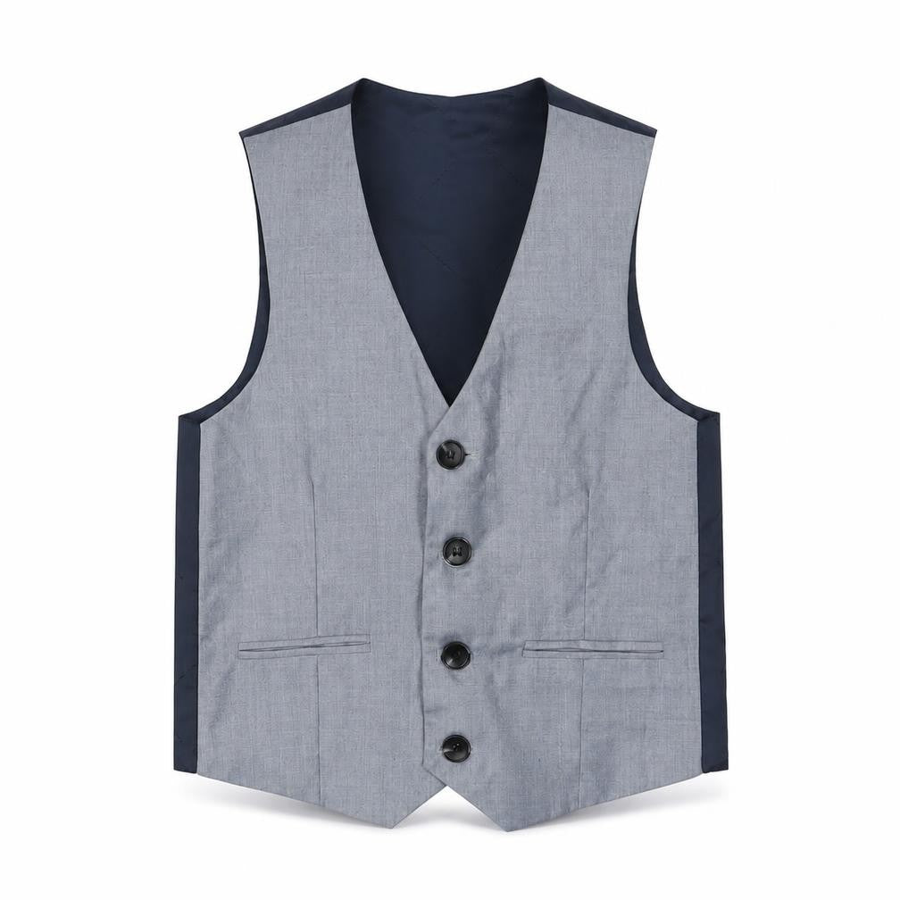 Front view of Milano Mayfair boys’ grey suit waistcoat 8 years formal wear
