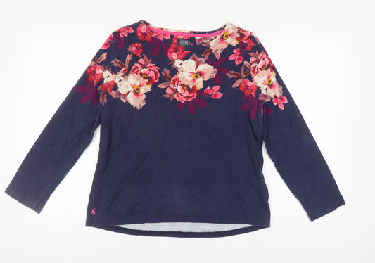 Joules Women's Blue Floral T-Shirt UK 14 Boat Neck