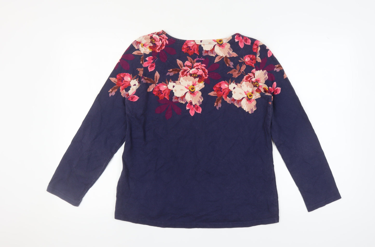 Joules Women's Blue Floral T-Shirt UK 14 Boat Neck