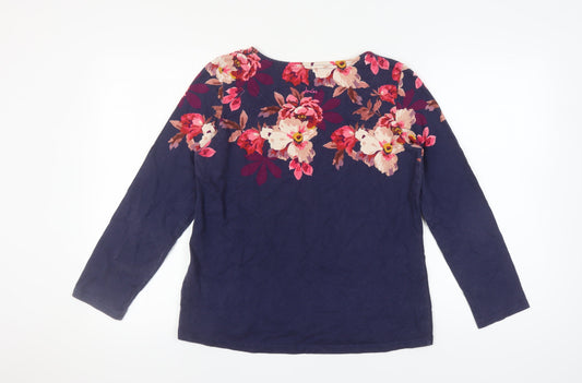 Joules Women's Blue Floral T-Shirt UK 14 Boat Neck