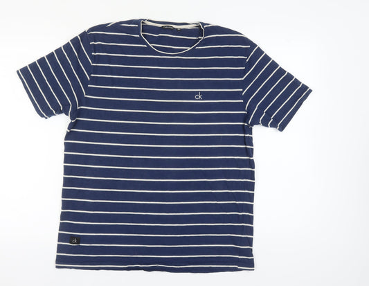 Calvin Klein Blue Striped T-Shirt 3XL Unisex