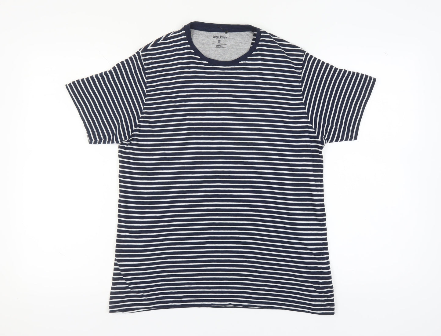 James Pringle Men's Blue Striped Cotton T-Shirt, Size S