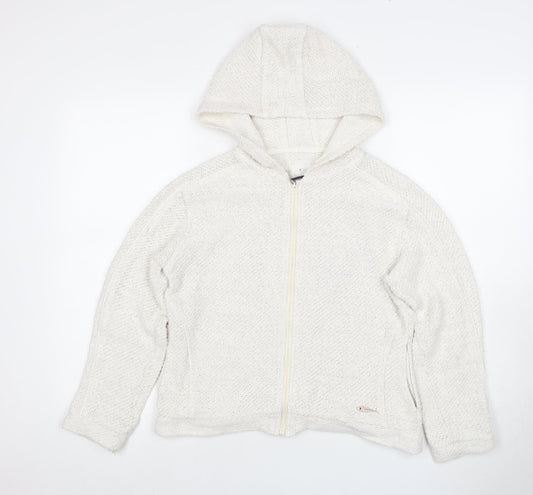 Women's White Crochet Hoodie, Size 8, Zip-Up Casual