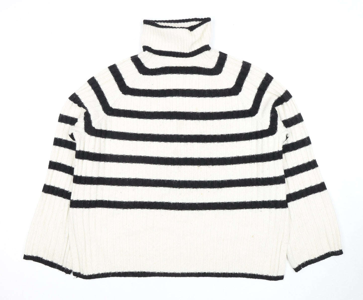 H&M Women's Black White Striped Roll Neck Jumper S