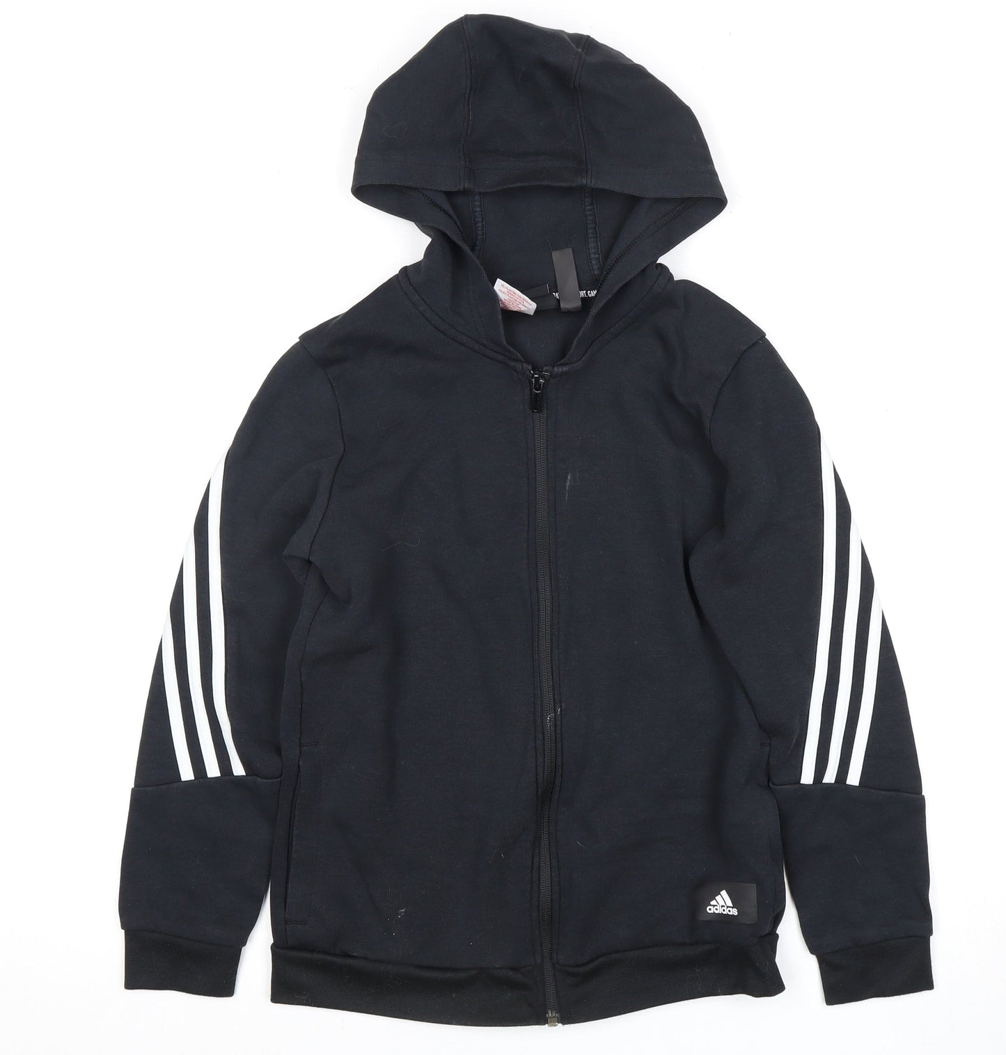 Adidas Black Boys Full Zip Hoodie, Size 11 Years, Casual Sports