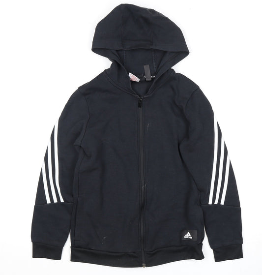 Adidas Black Boys Full Zip Hoodie, Size 11 Years, Casual Sports