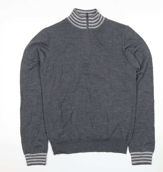 Jaeger Men's Grey Wool 1/2 Zip Jumper - Small
