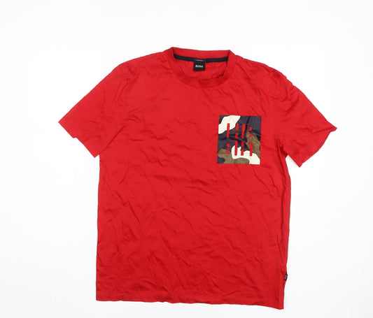 Hugo Boss Men's Red Camouflage T-Shirt, Size M, Cotton