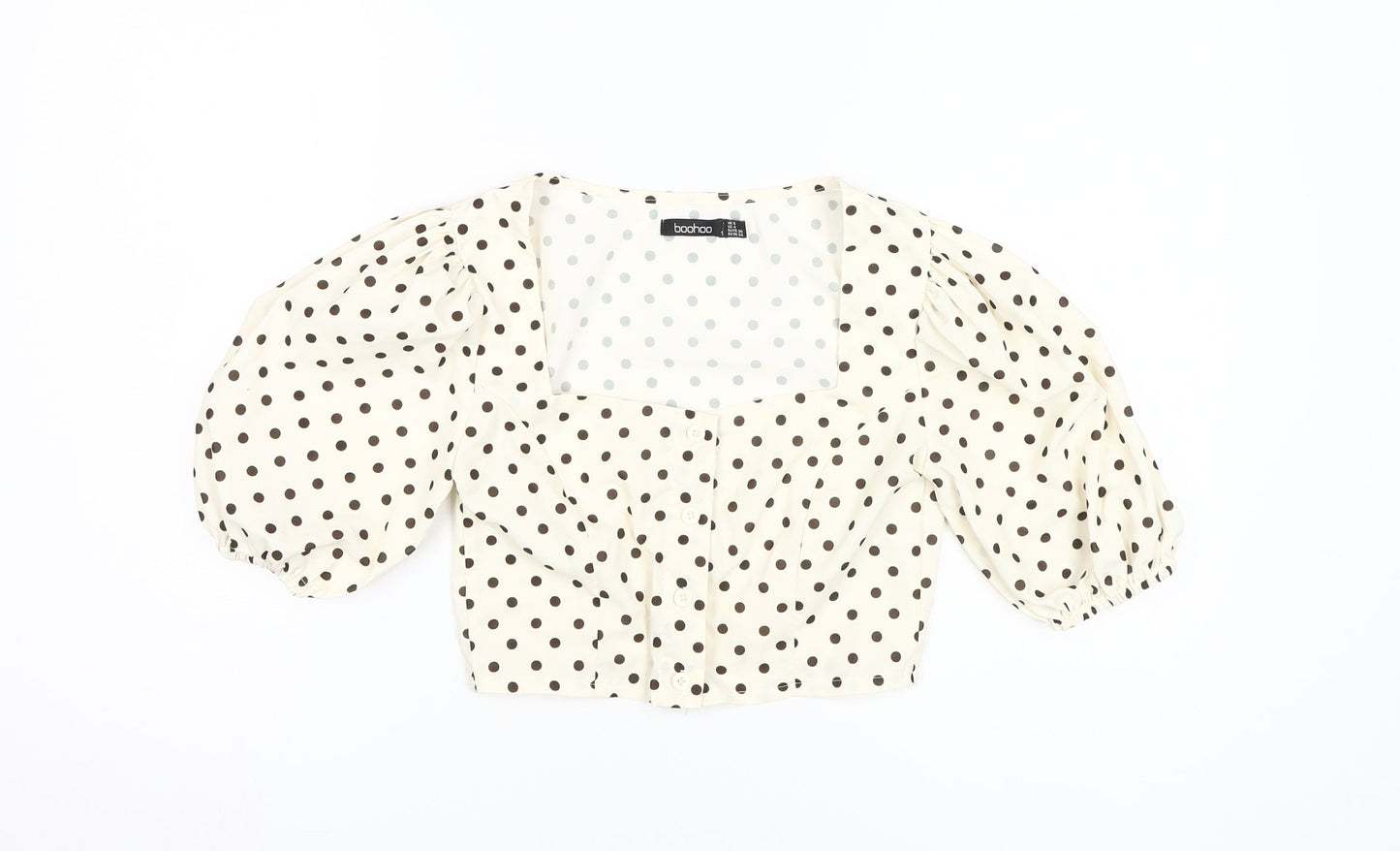 Boohoo Women's Ivory Polka Dot Puff Sleeve Blouse