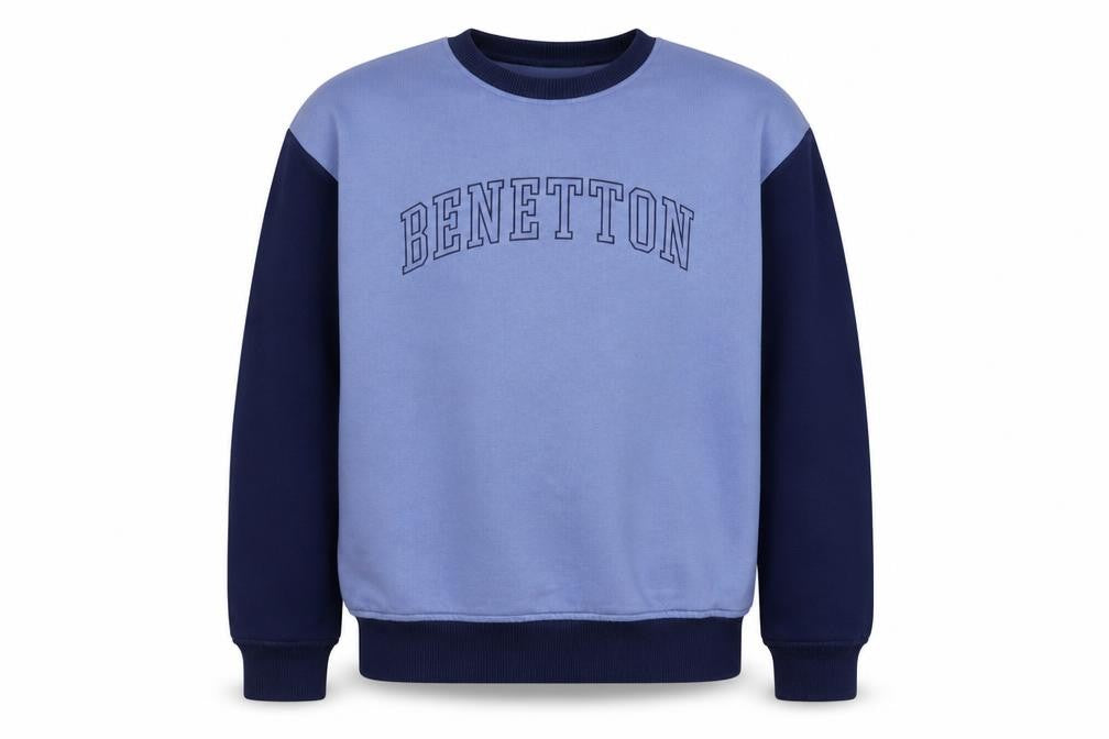 Front view of Benetton boys’ blue sweatshirt 8-9 years