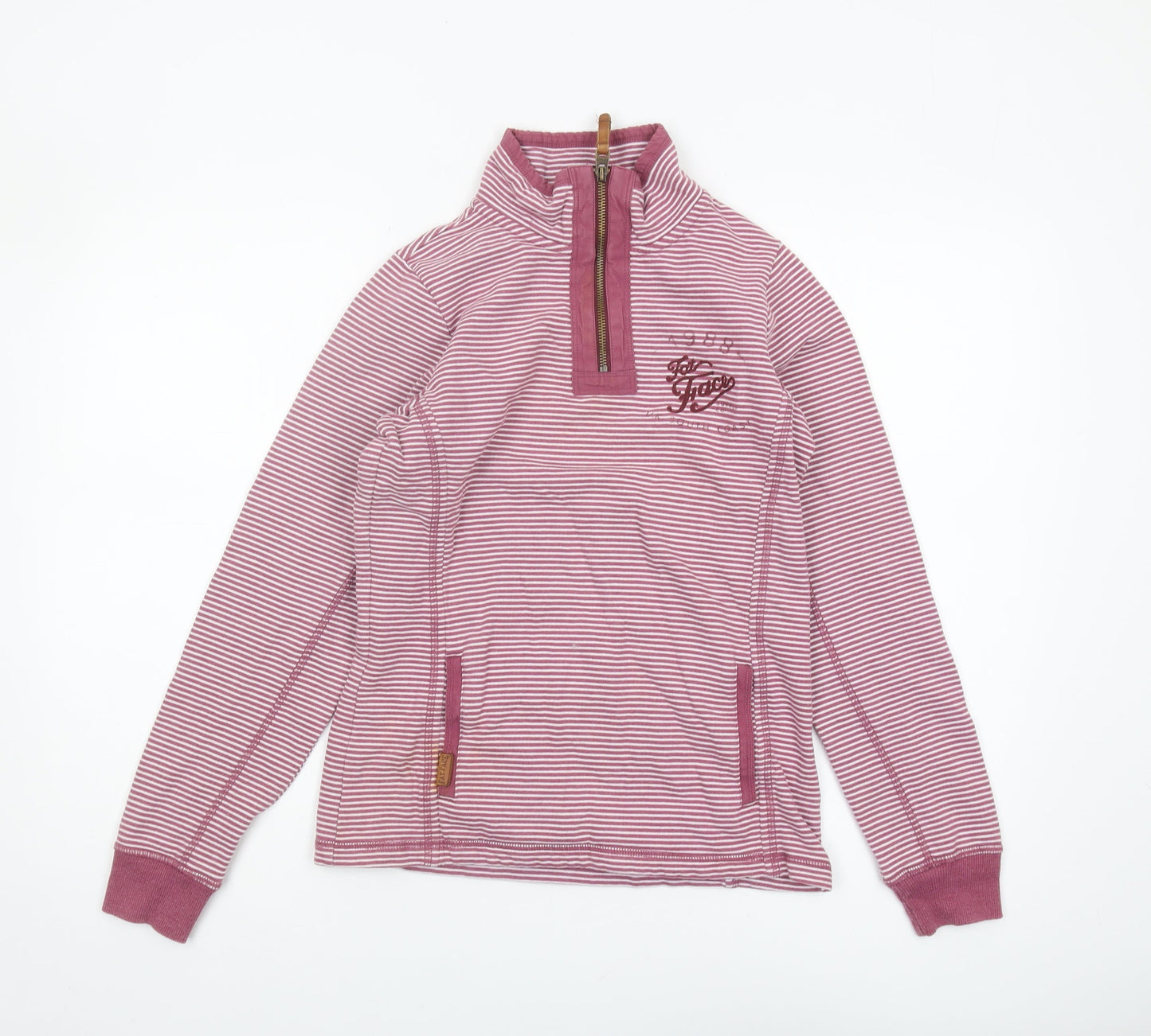 FatFace Women's Pink Striped 1/4 Zip Sweatshirt Size 8
