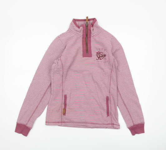 FatFace Women's Pink Striped 1/4 Zip Sweatshirt Size 8