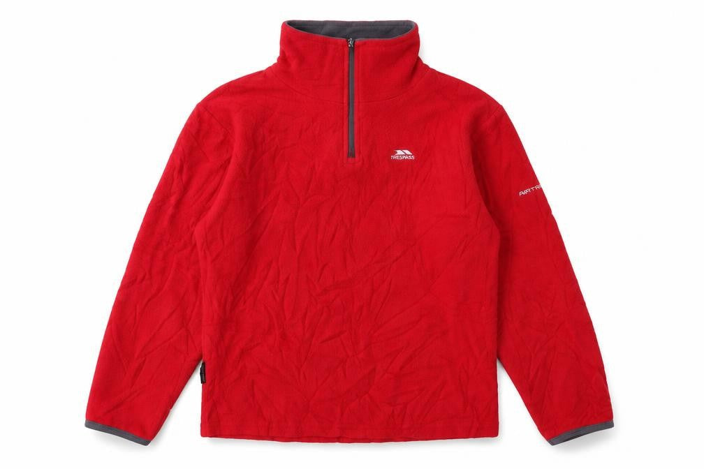 Front view of Trespass boys’ red fleece sweatshirt 11-12 yrs pullover style