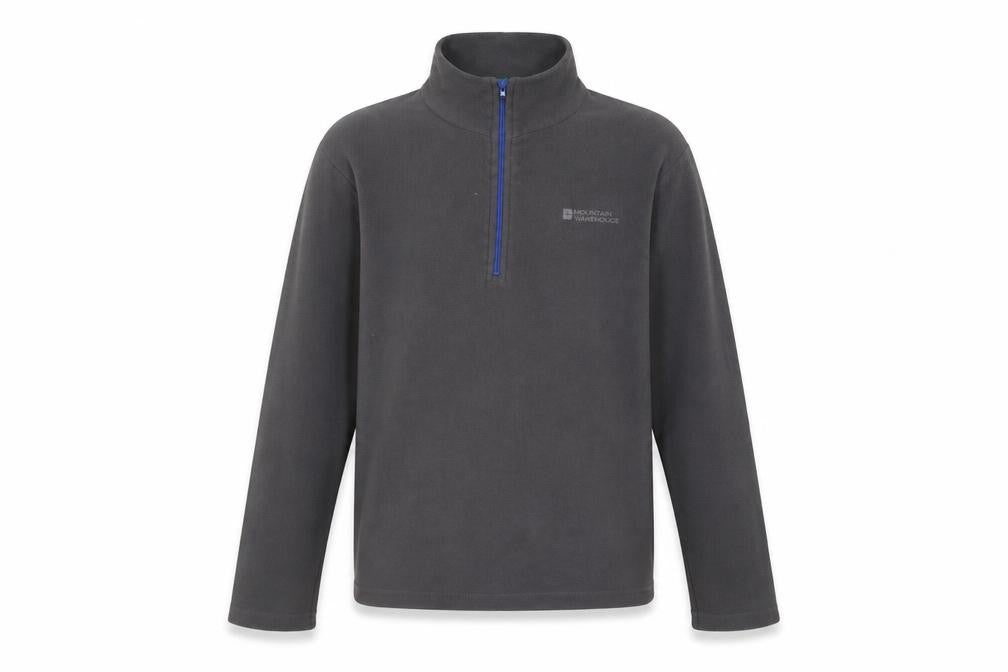 Front view of Mountain Warehouse boys’ grey fleece sweatshirt, size 11-12, 1/2 zip