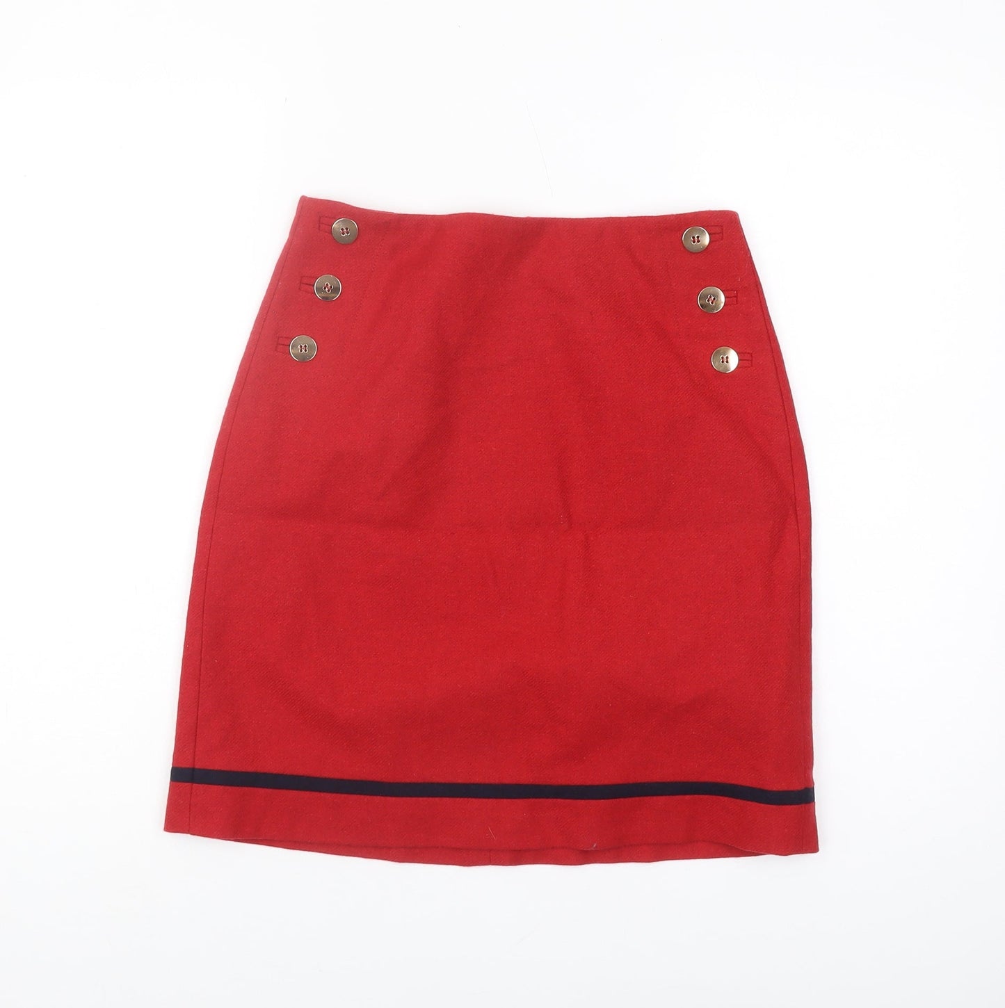 Hobbs Red Wool Pencil Skirt Women's Size 8 Buttoned