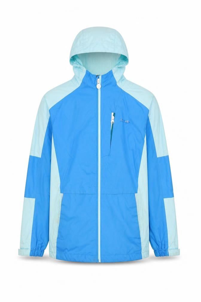 Front view of Regatta boys’ blue waterproof jacket 11-12 years hooded