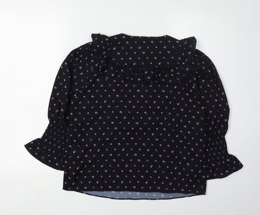 French Connection Women's Black Floral XS Wrap Blouse