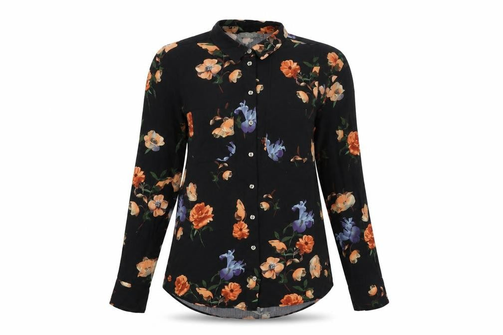 Oasis Women's Black Floral Button-Up Shirt UK 10