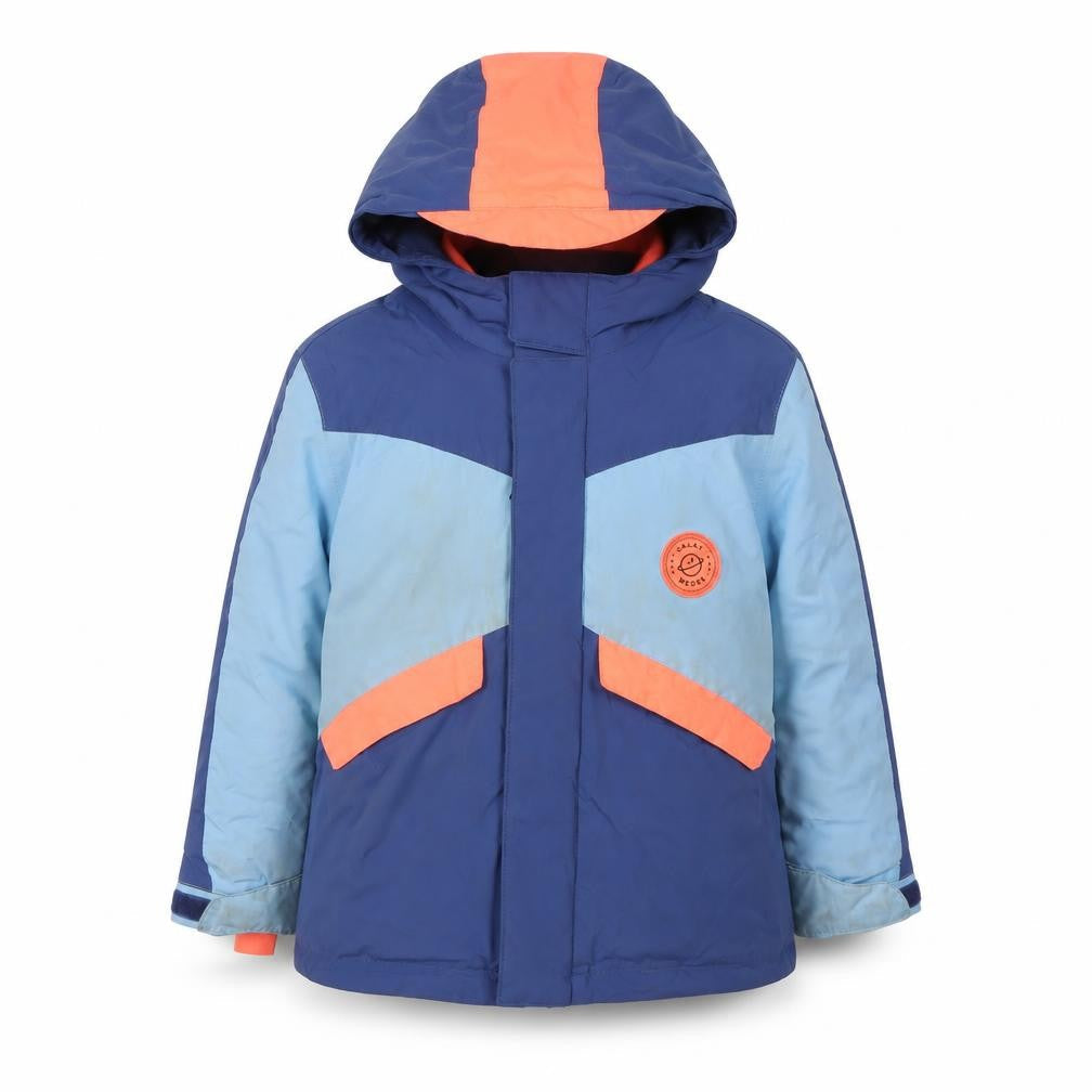 Front view of Decathlon girls’' blue parka jacket 3-4 years waterproof