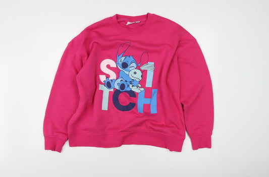 Disney Women's Pink Stitch Sweatshirt L