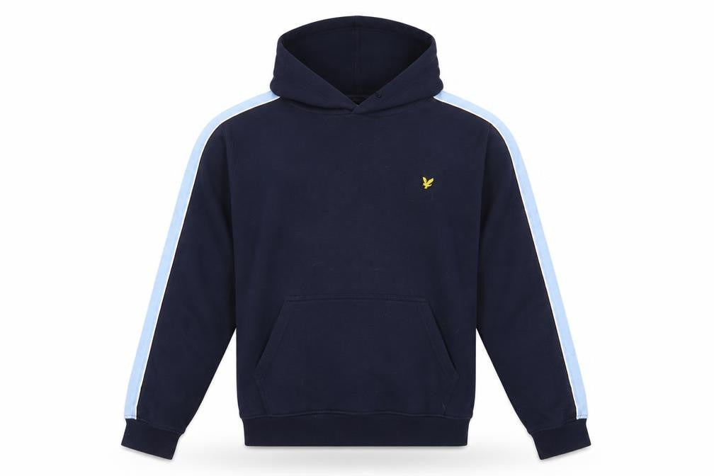 Front view of Lyle & Scott boys’ blue pullover hoodie 15-16 years