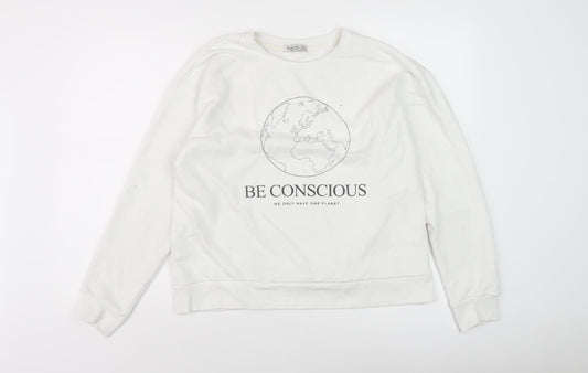 Stradivarius Women's White Pullover Sweatshirt Size 12