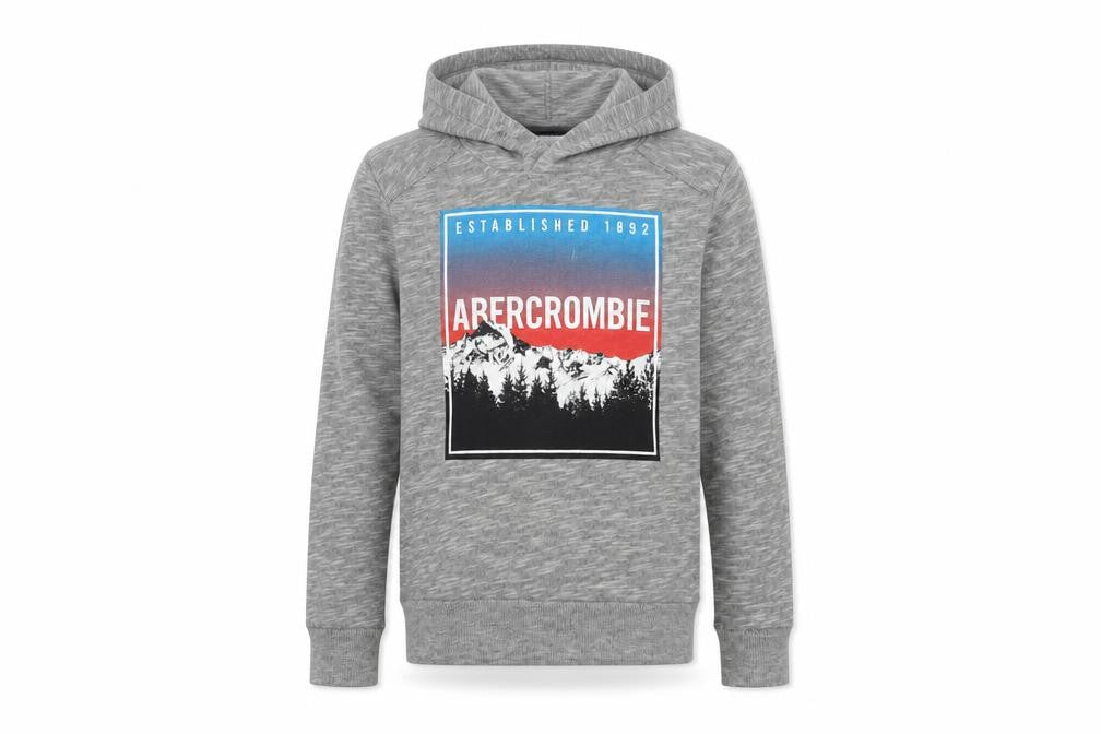 Front view of Abercrombie & Fitch boys’ grey pullover hoodie 7-8 years