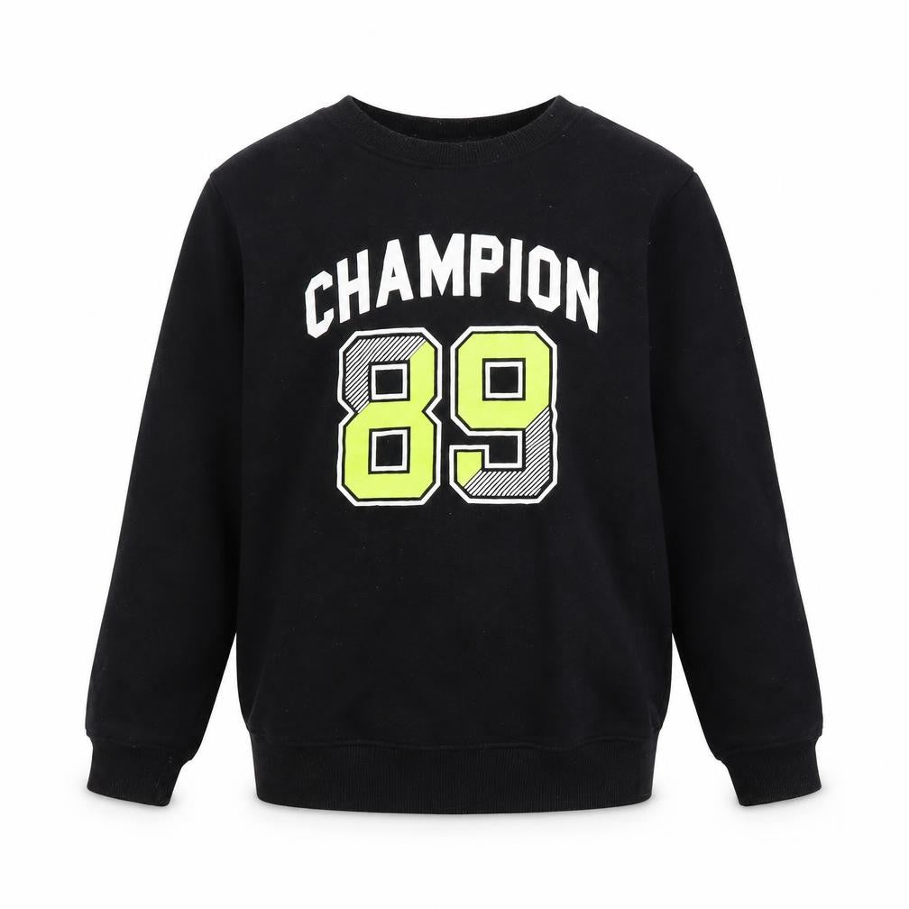 Front view of Pine Kids boys’ black graphic sweatshirt 11-12 years
