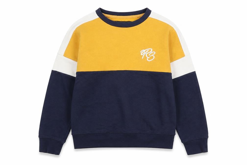 Front view of Ripstop boys’ yellow colourblock pullover sweatshirt l