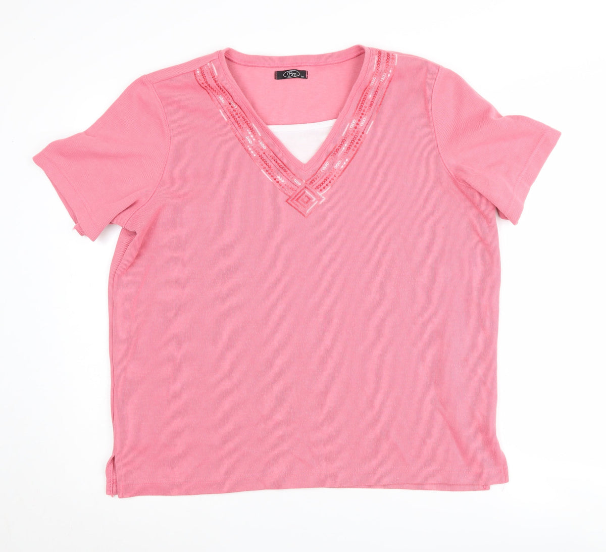 Additional front view of Bm Pink Women's V-Neck T-Shirt, size M