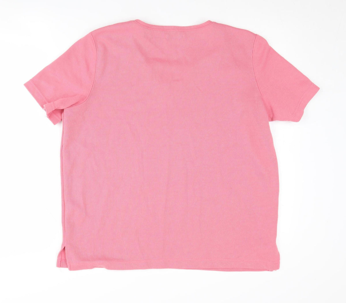 Back view of Bm Pink Women's V-Neck T-Shirt, size M