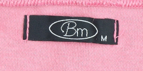 Brand and care label for Bm Pink Women's V-Neck T-Shirt, size M
