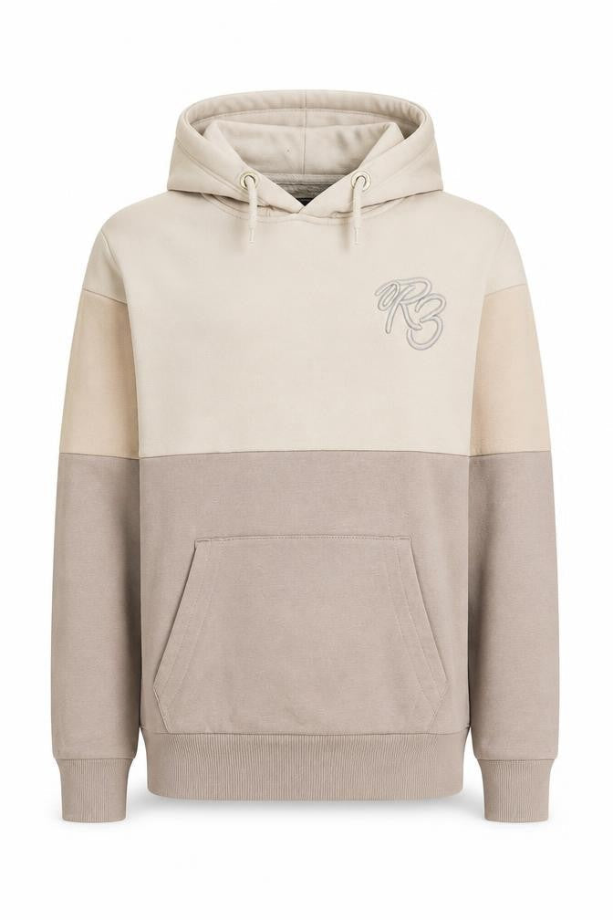 Front view of Ripstop boys’ beige pullover hoodie l colourblock