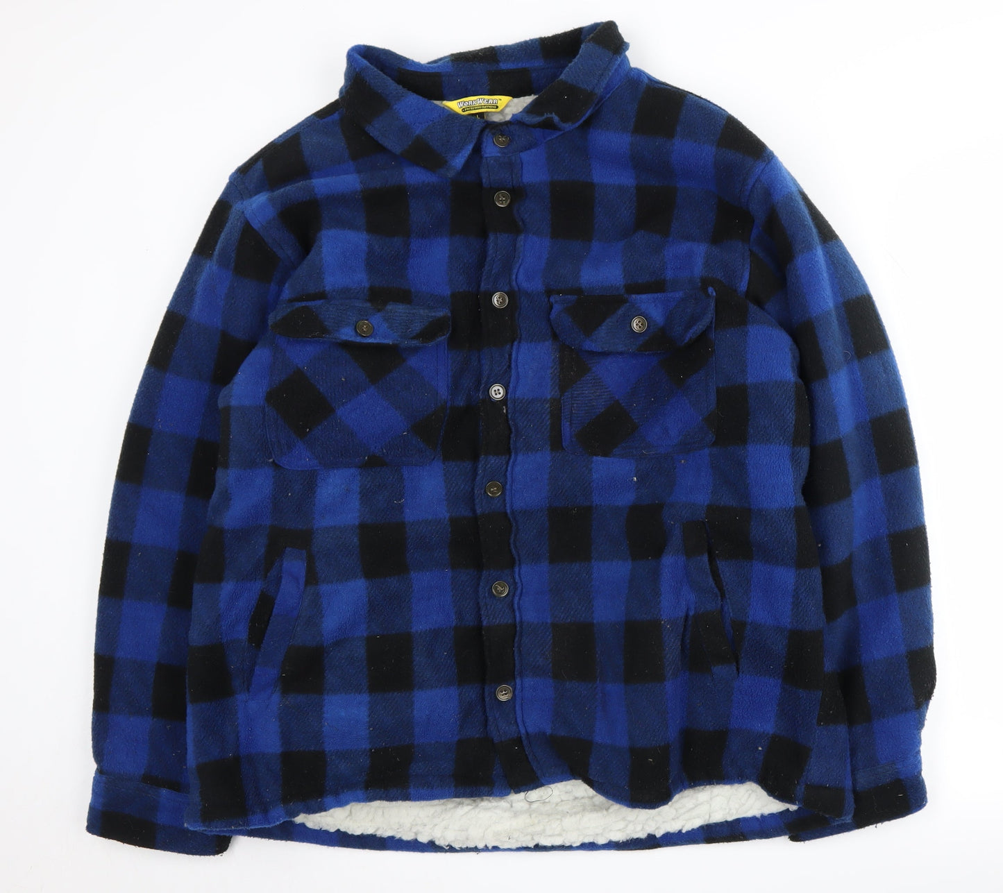 Workwear Men's Blue Check Fleece Jacket, Large