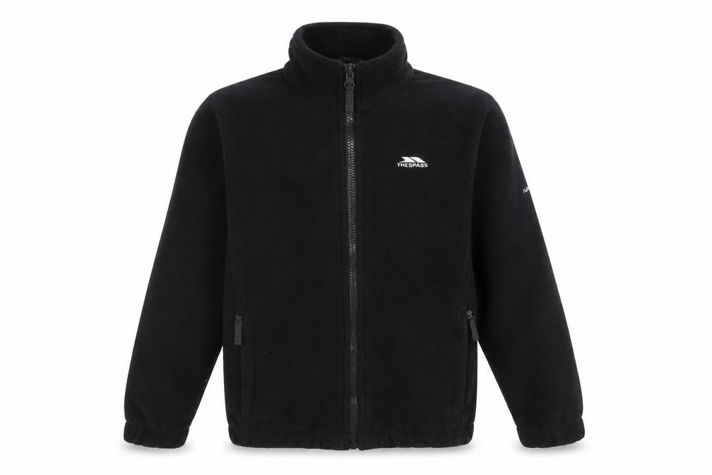 Front view of Trespass boys’ black fleece jacket, size 9-10, years