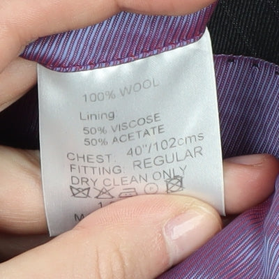 Daniel Hechter Black Men's Suit Jacket Wool, 40R Striped Formal