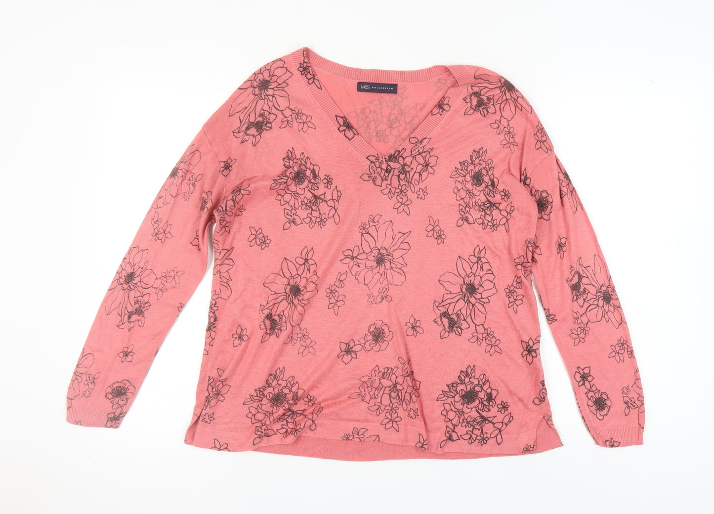 Marks and Spencer Women's Pink Floral Pullover M