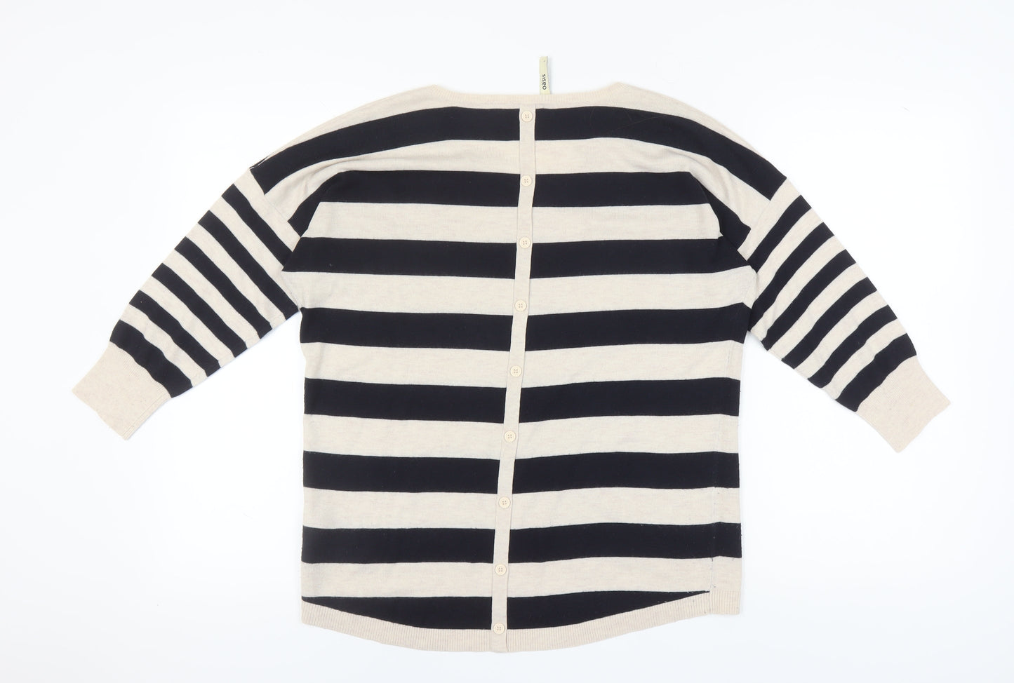 Oasis Women's Beige Black Striped Cardigan L V-Neck