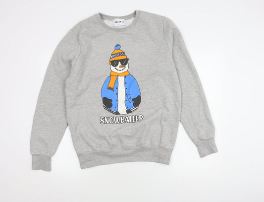 London Co Men's Grey Graphic Print Pullover Sweatshirt L