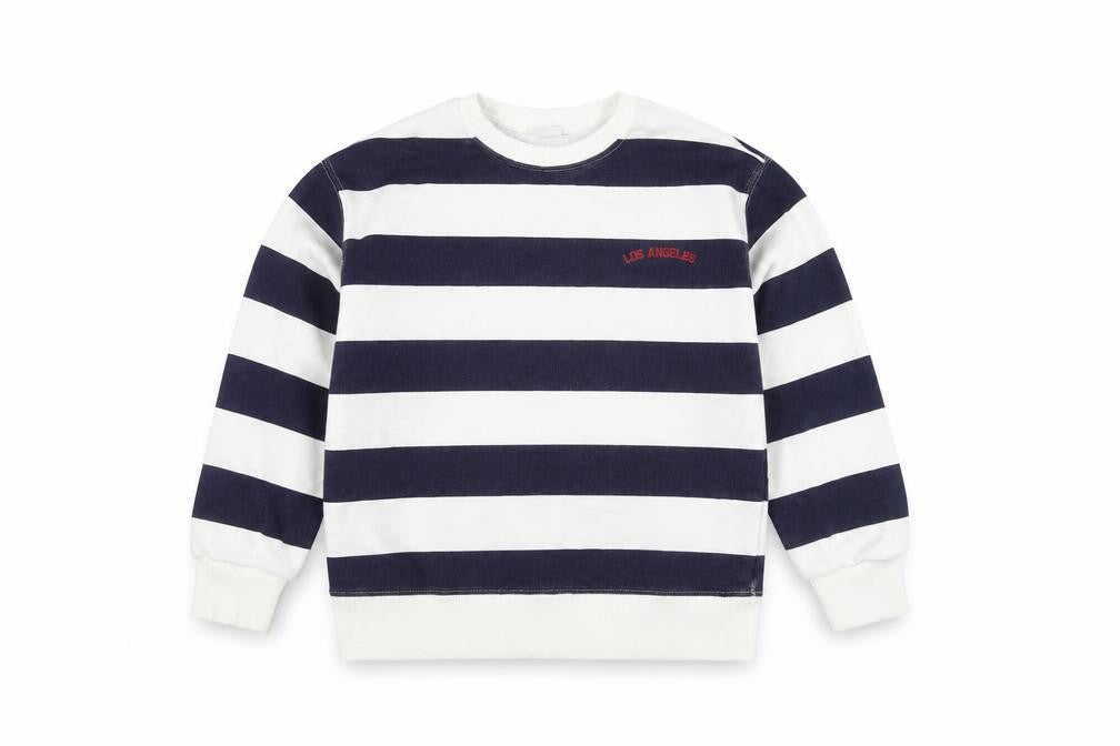 Front view of Zara girls’ white striped sweatshirt, 9 years, pullover style