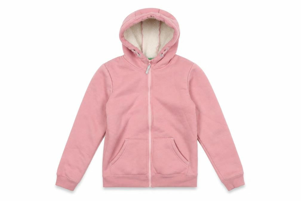 Front view of Mountain Warehouse girls’ pink full zip hoodie 9-10 years
