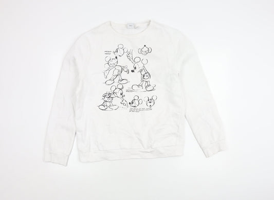 Disney White Unisex Sweatshirt - M Size, Mickey Mouse Graphic